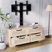M optimized Rattan TV Stand with Mount, 4-Drawer Dresser Entertainment Center for TVs up to 60", Farmhouse Wooden Media Console for Living Room & Bedroom