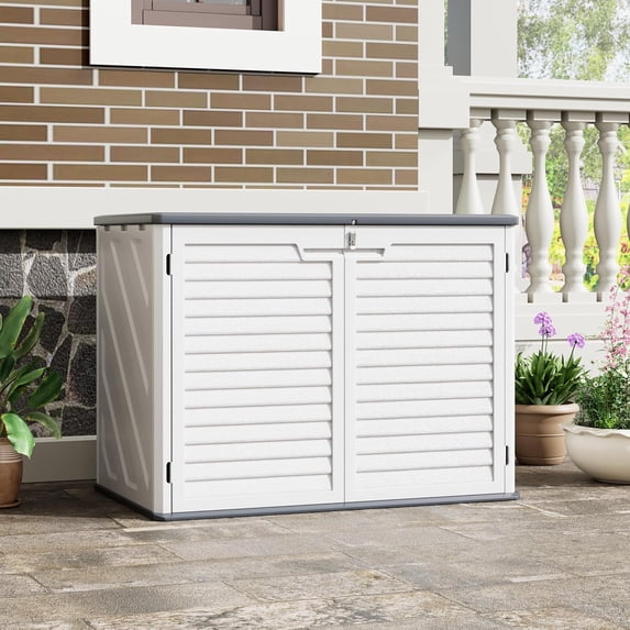 M optimized Resin Storage Shed, Outdoor Storage Cabinet Waterproof, Outdoor Storage Box for Patio Tools, Sofa Cushion, Lawn Mower and Garbage Cans