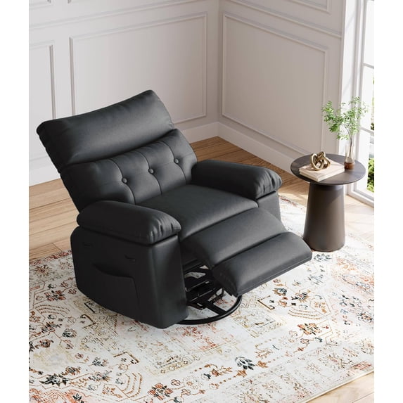 M optimized Rocker Swivel Recliner Chair, Extra Wide PU Leather Manual Recliner for Adults, Large Lazy Chair with 1.5X Sponge Comfort Arm and Back for Living Room, Bedroom