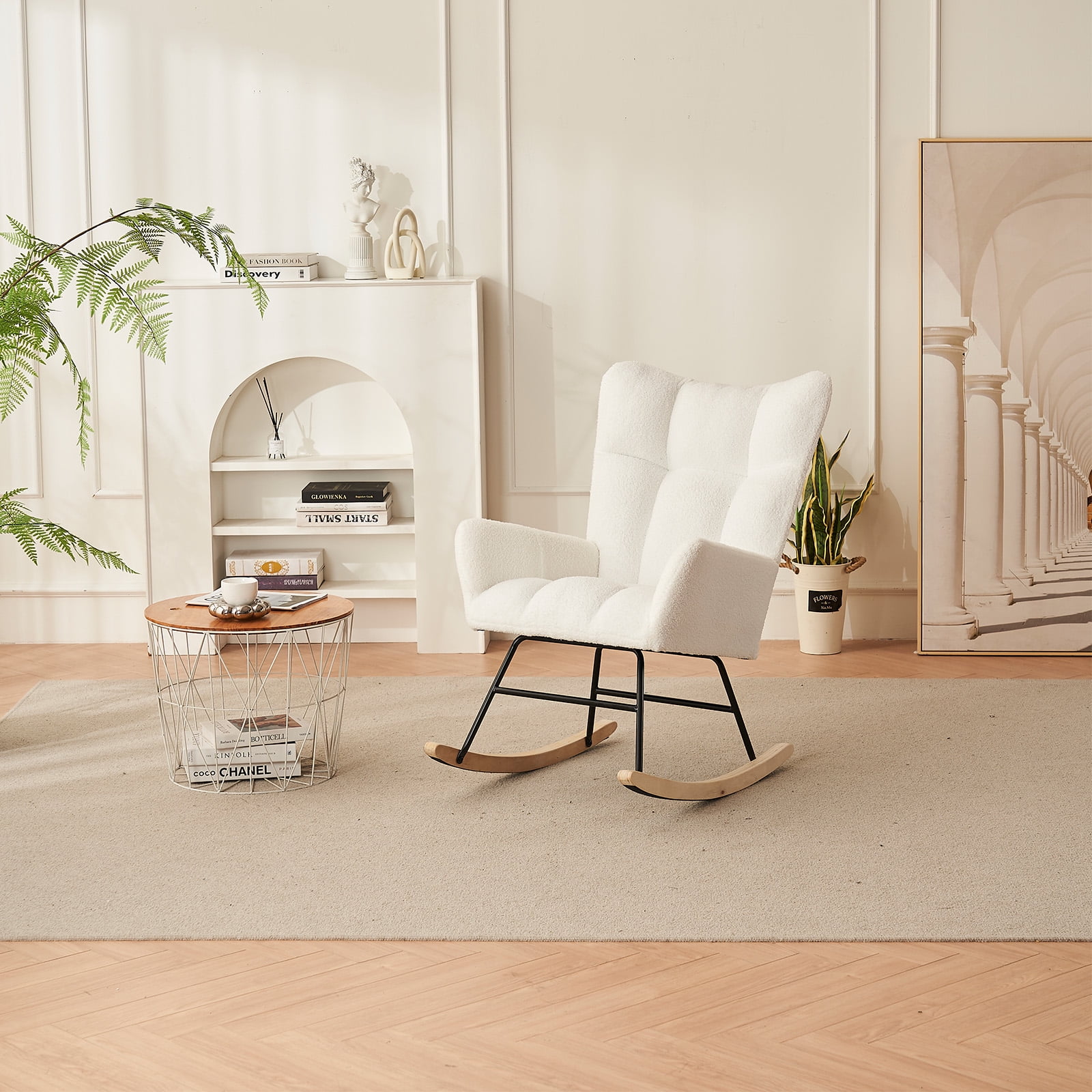 M optimized Rocking Chair Sherpa Nursery Chair with Wood Metal Legs ...