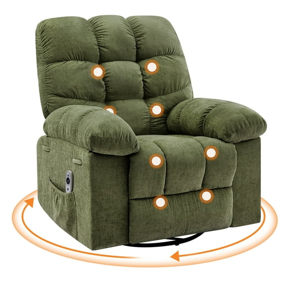 M optimized Rocking Recliner Chair with Vibration Massage & Heat, 360° Swivel Oversized Rocker Recliner with Side Pocket for Living Room, Bedroom & Nursery
