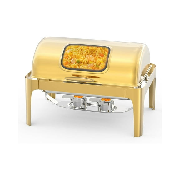 M optimized Roll Top Chafing Dish Buffet Set, Stainless Steel Catering Food Warmers with Glass Window for Wedding, Parties, Banquet, Events, Full Size, 9QT