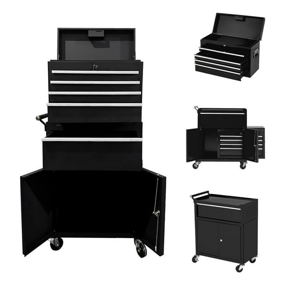 M optimized Rolling Tool Chest, 5-Drawers Metal Tool Chest Tool Box Organizer with Wheels, 2 in 1 Detachable Top Tool Cabinet, Sliding Drawers, Liners and Locking System for Warehouse, Garage