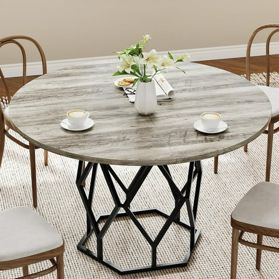 M optimized Round Dining Table for 4-6 People, 47" Farmhouse Kitchen Table, Modern Circle Dinner Table with Sturdy Base, Industrial Wood Dinning Room Table