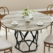 M optimized Round Dining Table for 4-6 People, 47" Farmhouse Kitchen Table, Modern Circle Dinner Table with Sturdy Base, Industrial Wood Dinning Room Table