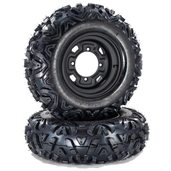 M optimized Set of 2 25x8-12 ATV Tires 6 Ply All-Terrain Tire with 12" Rim, PCD 4x156mm, 4 Lug Hole, 3.5+2.5 Offset for ATV UTV Trail Off-Road Mud Sand Terrain