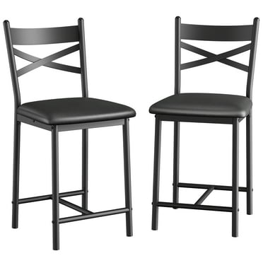M optimized Set of 2 Bar Stools Kitchen Barstools with Footrest and Back, PU Leather Counter Height Bar Stools with Footrest, Bar Charis with Back for Kitchen Island, Apartment, Counter Bar, Black