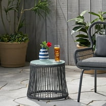 M optimized Side Table Small Woven Rope Side Table Iron Frame Coffee Table with Tempered Glass Top for Living Room Patio