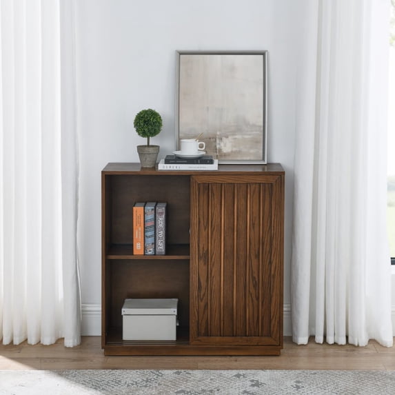 M optimized Sideboard Buffet Cabinet with 2 Sliding Doors Wood Decorative Strips, for Living Room