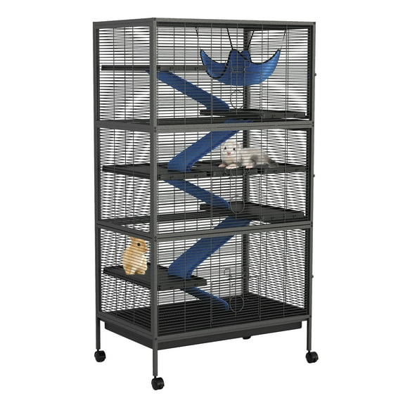 M optimized Small Animal Cage, 6-Tier Critter Cage with Ramps, Platforms, and Tray, Rolling Large Metal Ferret Cage for Chinchilla, Cat, Hamster, Guinea Pig, Rabbit