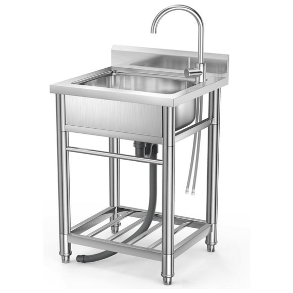 M optimized Stainless Steel Kitchen Sink Outdoor Utility Sink Include Faucet & legs with Bowl,Small Utility Sink for Bar, Restaurant, Kitchen, Hotel, Backyard