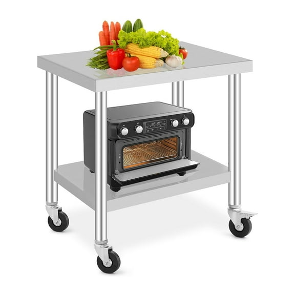 M optimized Stainless Steel Table with Caster Wheels, Food Prep Table for Kitchen, Commercial Heavy Duty Metal Table with Adjustable Undershel, Work Table for Laundry, Hotel