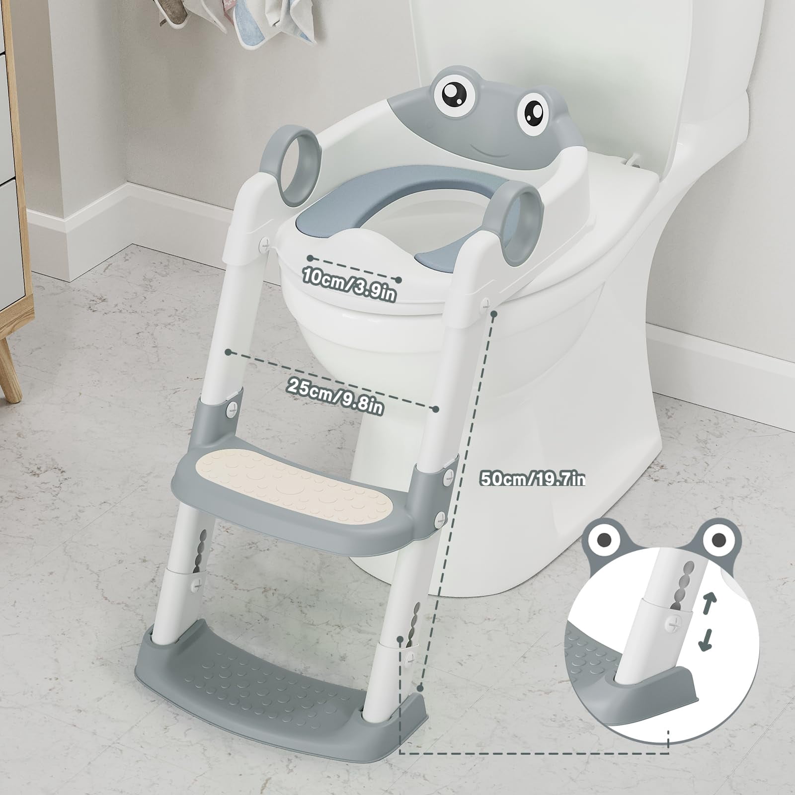 M optimized Step Up Potty, Ladder Toilet Trainer with Handle Adjustable Height Legs for Toddlers Kids, Grey