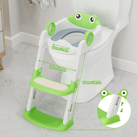 M optimized Step Up Potty, Ladder Toilet Trainer with Handle Adjustable Height Legs for Toddlers Kids, Green