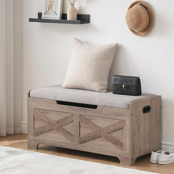 M optimized Storage Chest, Storage Bench with Safety Hinge, Barn Style Storage Trunk, Wooden Entryway Bench, Shoe Bench, Large Storage Chest for Entryway, Bedroom, Living Room