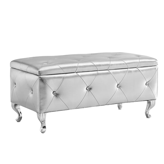 M optimized Storage Ottoman Bench, Upholstered Flip Top Ottoman Bench with Crystal Buttons, Rectangular End of Bed Bench Foot Rest for Bedroom Living Room Hallway