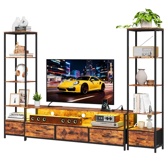 M optimized TV Stand Entertainment Center with Combination Open Shelving and Fabric Drawers, Compact Size for Bedroom, Space-Saving Design, Stylish and Functional TV Cabinet