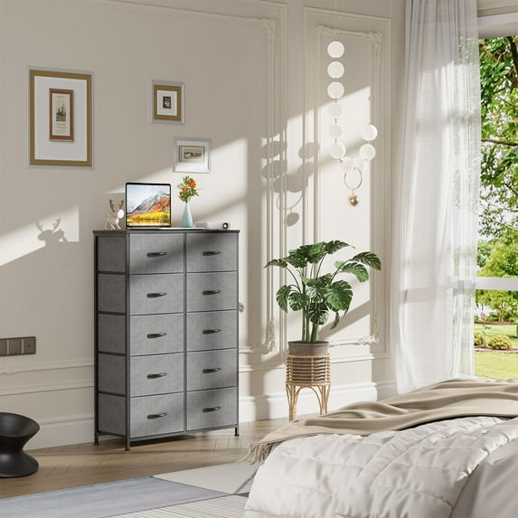 M optimized Tall 10 Drawer Dresses Chest, Fabric Storage Tower Organizer with Drawers for Living Room Bedroom Hallway Entryway Nursery