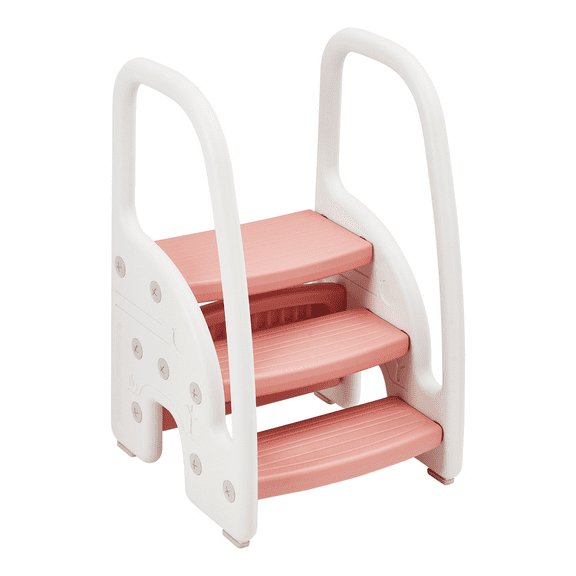 M optimized Toddler Step Stool, 3 Step Stool for Bathroom Sink and Kitchen Counter Toilet Potty Training, Toddler Standing Tower, Plastic Learning Helper Stool with handrails and Non-Slip