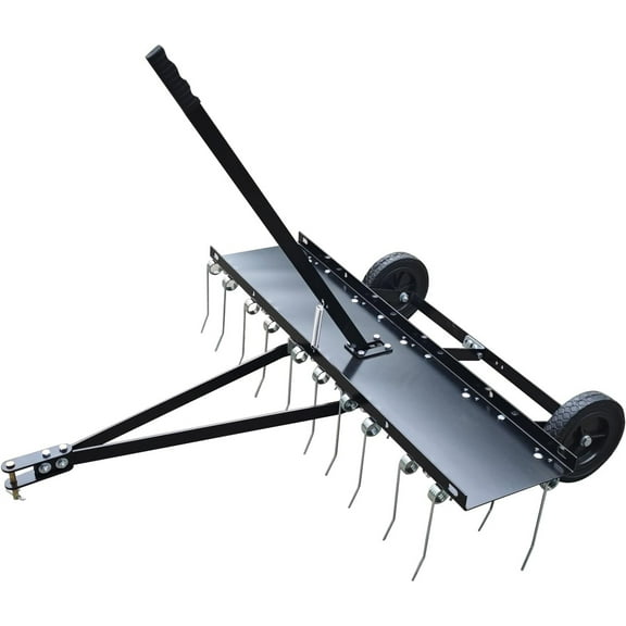 M optimized Tow Behind Dethatcher, 48" Tow Dethatcher with 24 Spring Steel Tines, Lawn Dethatcher Rake for ATV Mower, Tow Behind Lawn Rake with Lift Handle for Garden Farm Grass