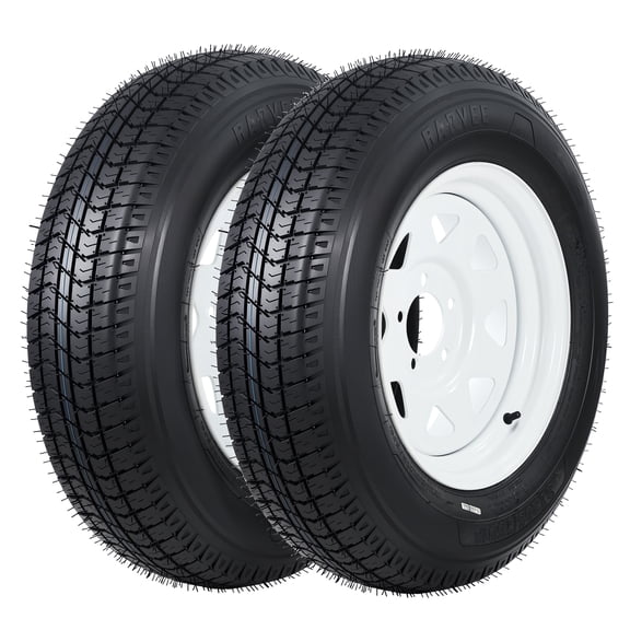 M optimized Trailer Tires On Rim ST205/75D15 205/75/15, Load Range C, 6PR, 5 Lug 15 In. White Spoke Wheel, 5 On 4.5" Durable Trailer Tire Travel/Camper/Utility/Boat Set of 2