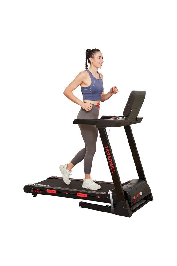 Treadmill with Auto Incline, Home Folding Treadmill with Heart Sensor, 3.5 HP Quiet Brushless, 8.7 MPH, Shuttle Buttons, 48in*18in Running Area, Running Machine for Indoor Cardio Exercise
