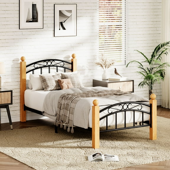 M optimized Twin Bed Frame with Headboard and Footboard, Metal Platform Bed Frame Mattress Foundation with Under Storage, Steel Slats, No Box Spring Needed, Noise Free