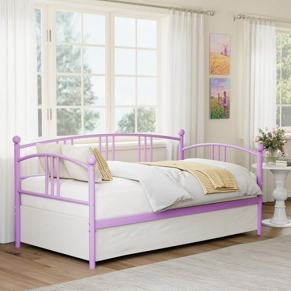 M optimized Twin Metal Daybed, Metal Sofa Bed Frame with Arched Headboard, Guest Sofa Bed with Steel Slat Support, No Box Spring Required, Easy Assembly, Purple