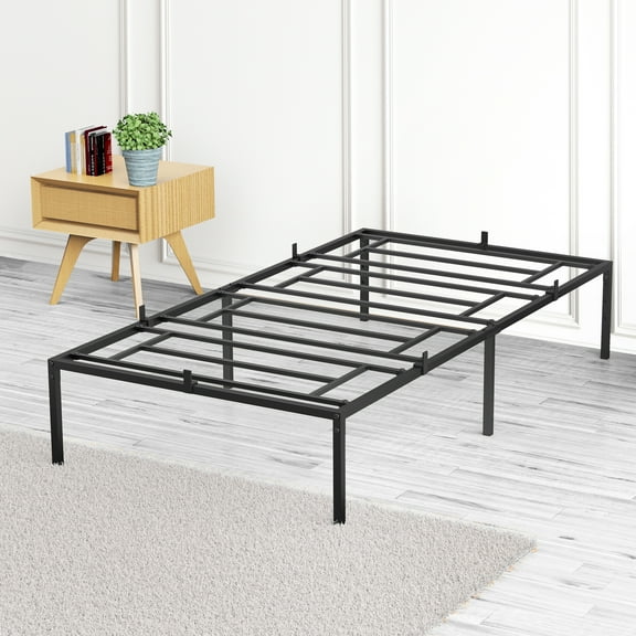 M optimized Twin Size Bed Platform Frame, Metal Twin Bedframe No Box Spring Needed, 14 inch Easy to Assemble Noise-Free Black Mattress Frame
