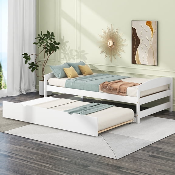 M optimized Twin Size Daybed Frame with Trundle Platform Sofa Bed No Box Spring Needed Bed Frame for Bedroom Living Room Office