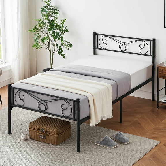 M optimized Twin Size Metal Bed Frame Platform with Headboard and Footboard, Twin Bed Frame with Storage, No Box Spring Needed, Easy Assembly
