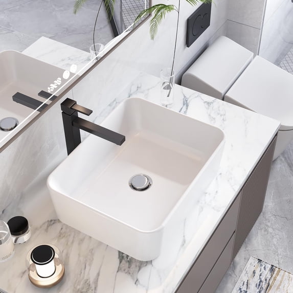 M optimized Undermount Bathroom Sink, Rectangular 20"x15" Vessel Sink White Ceramic Lavatory Vanity Vessel Sink