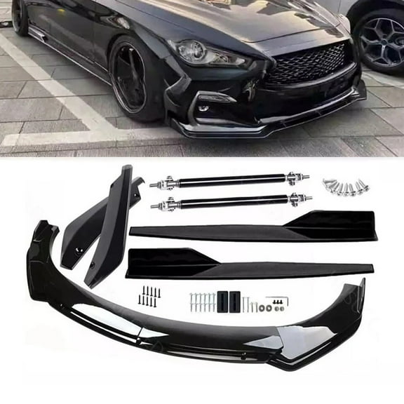 M optimized Universal Car Front & Rear Bumper Lip Spoiler Splitter Body Kit, Smooth Side Skirts, Black