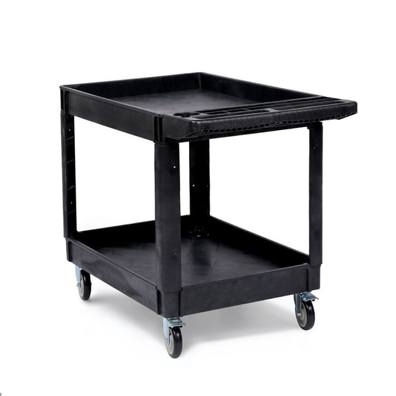 M optimized Utility Cart Heavy Duty Rolling Service Cart Work Cart with 360° Swivel Wheels for Warehouse Garage Garden Cleaning, 2 Shelf 550lbs Capacity Black