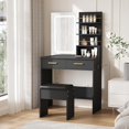 thumbnail image 1 of M optimized Vanity Desk with Mirror and Lights, Makeup Vanity with 2 Drawers & Open Storage Shelves, Cabinet, 3 Lighting Modes Adjustable Brightness, Bedroom Dressing Table, 1 of 8