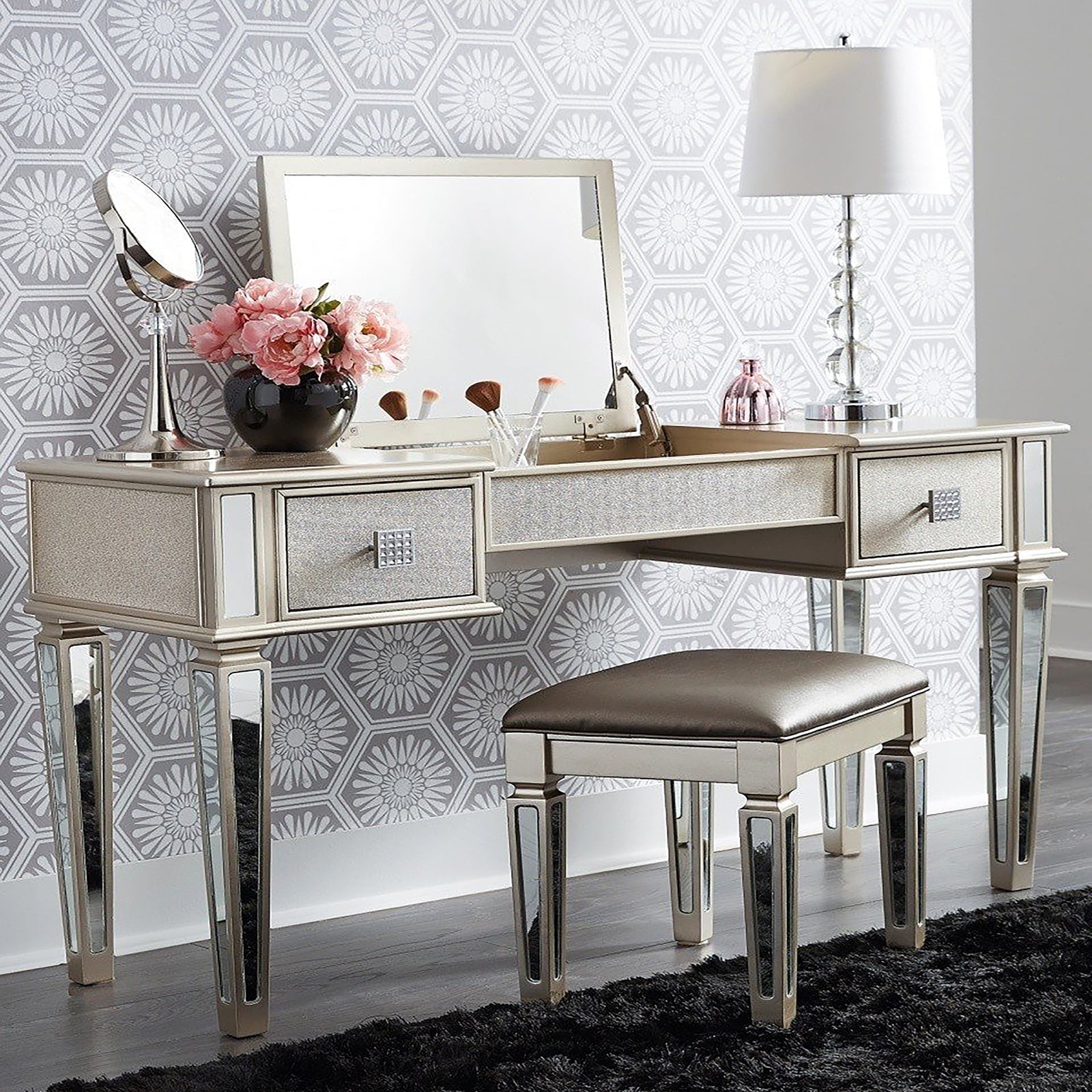 M optimized Vanity Table Set Makeup Vanity Desk with Stool Flip-Top ...