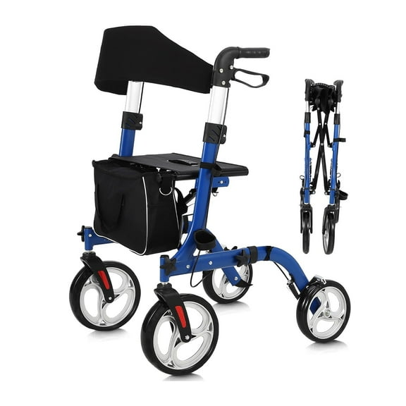 M optimized Walker for Seniors, Rollator Walker with Seat, 12" Rubber Wheels All Terrain Rollator Walker, Lightweight Aluminum Walkers with Backrest, Foldable Adjustable Height Rolling Walker