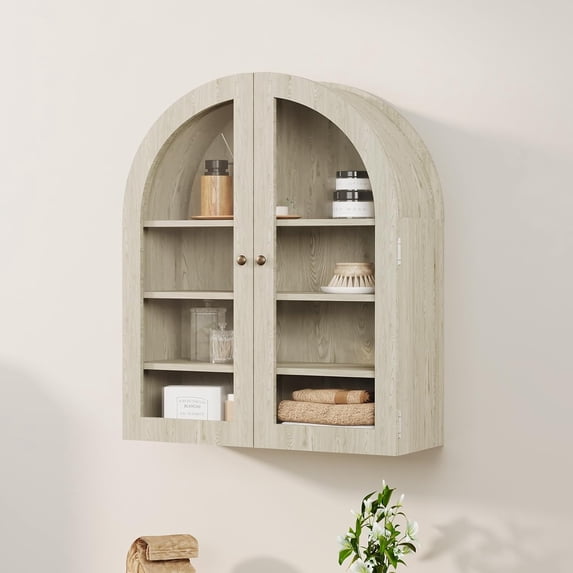 M optimized Wall Mounted Cabinet, Arched Medicine Cabinet Over The Toilet Storage Organizer with Acrylic Doors and Adjustable Shelves for Laundry Room Kitchen Living Room