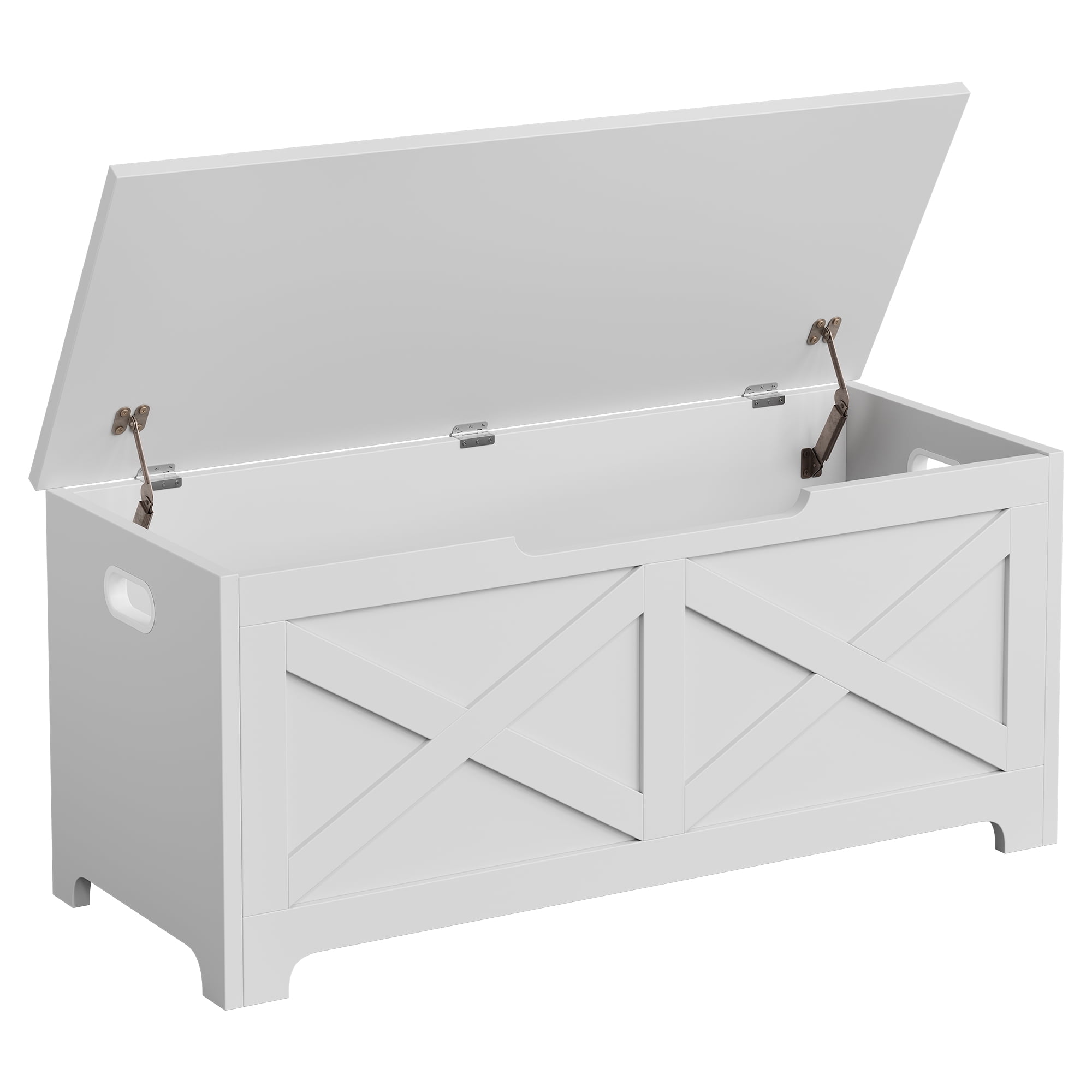 M optimized White Storage Chest, Storage Bench with Safety Hinge, Farmhouse Style Wooden Toy Chest for Entryway, Bedroom, Living Room