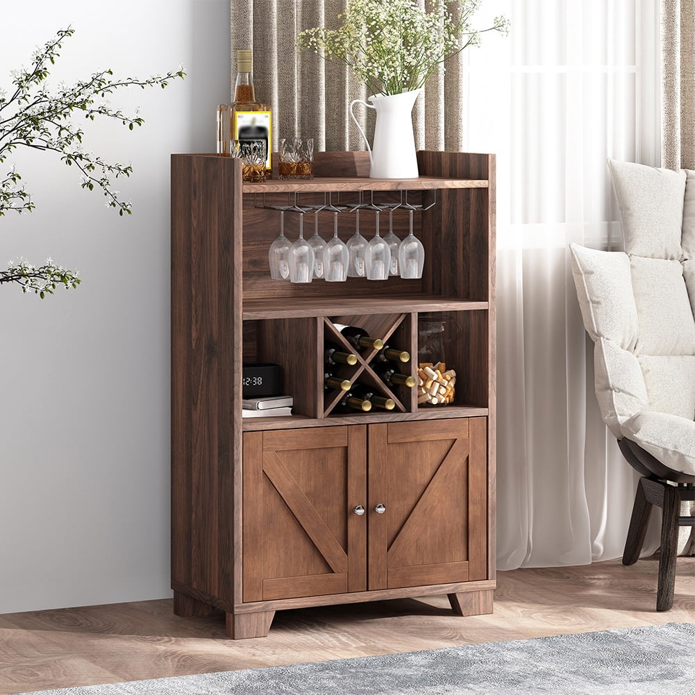 M optimized Wine Bar Cabinet With Wine Rack & Glass Holder, X-shaped ...