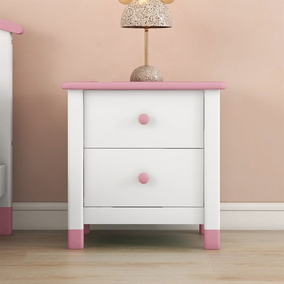 M optimized Wood Nightstand, End Table with 2 Drawers, Thick Legs, Small Night Stands for Daily Supplies, Bedroom, Living Room Side Table