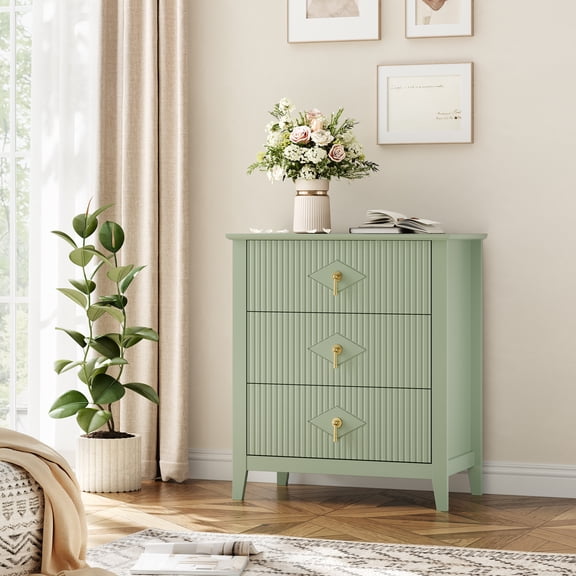 M optimized Wood Nightstand Fluted Dresser for Bedroom, 3-Drawer Bedside Tables, Modern Chest of Drawers, Storage End Table Living Room, Hallway, Entryway