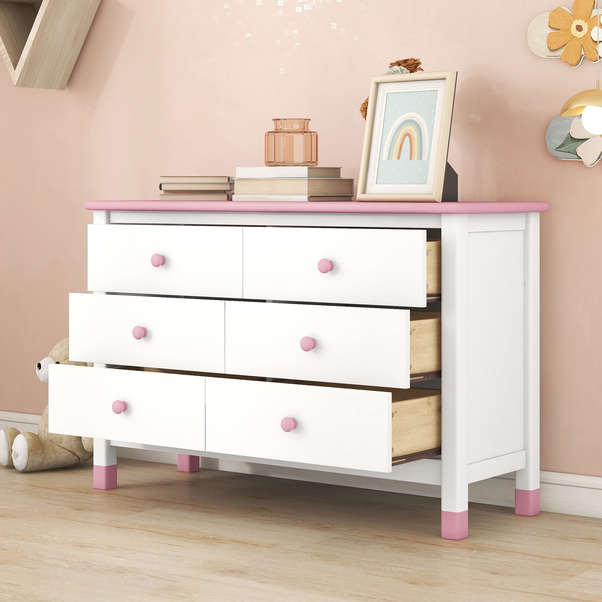 M optimized Wooden Storage Dresser with 6 Drawers Storage Cabinet ...