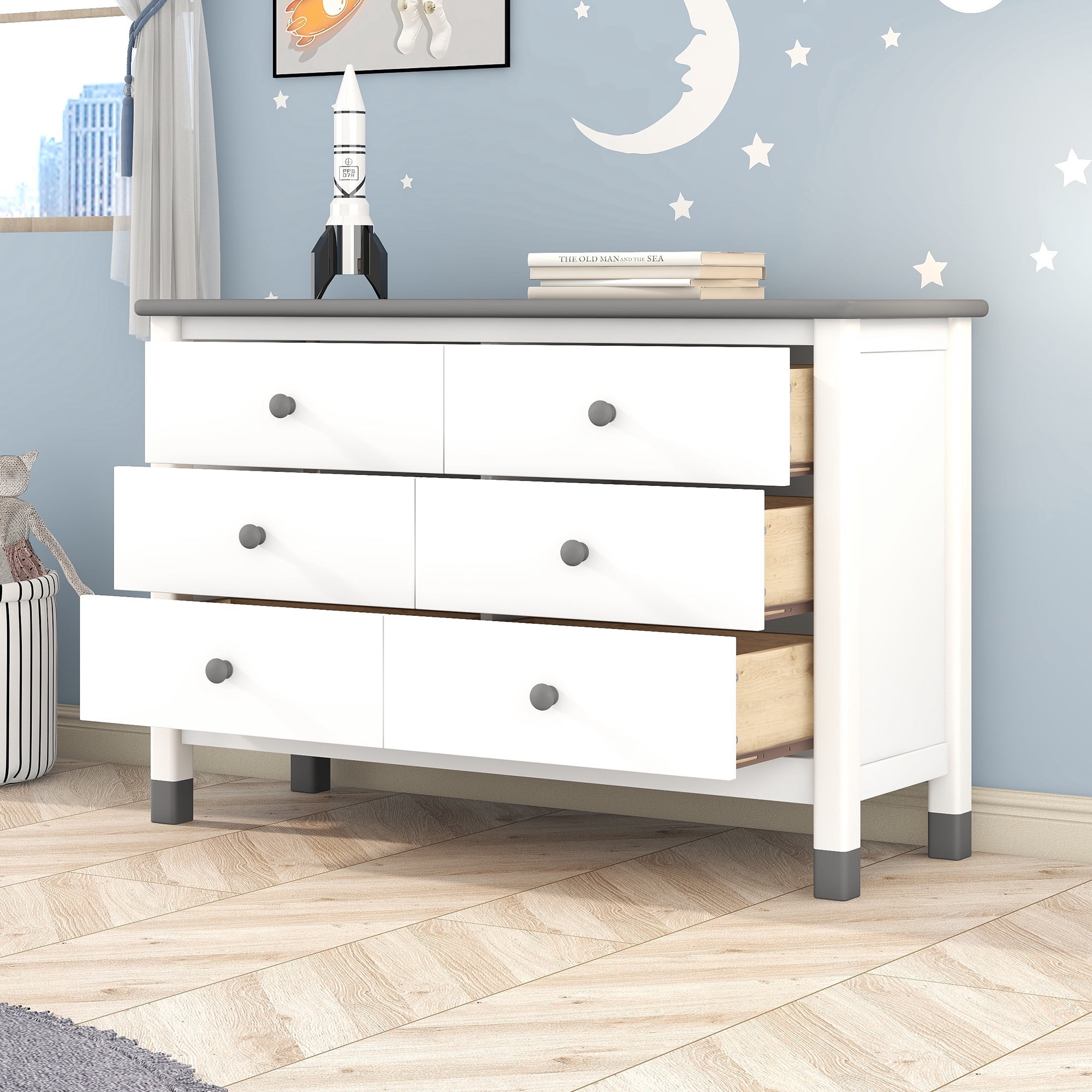 M optimized Wooden Storage Dresser with 6 Drawers Storage Cabinet ...