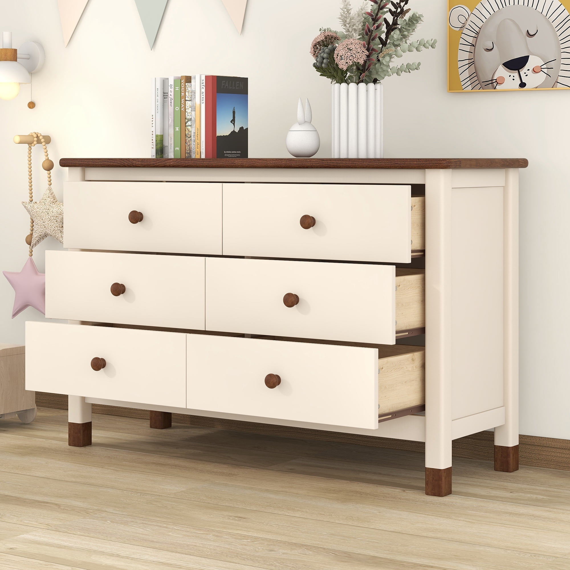 M optimized Wooden Storage Dresser with 6 Drawers Storage Cabinet ...