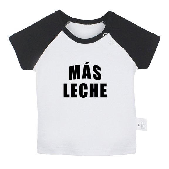 Más Leche Funny T shirt For Baby, Newborn Babies T-shirts, Infant Tops, 0-24M Kids Graphic Tees Clothing (Short Black Raglan T-shirt, 18-24 Months)
