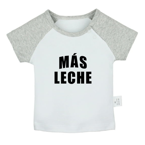 Más Leche Funny T shirt For Baby, Newborn Babies T-shirts, Infant Tops, 0-24M Kids Graphic Tees Clothing (Short Gray Raglan T-shirt, 0-6 Months)