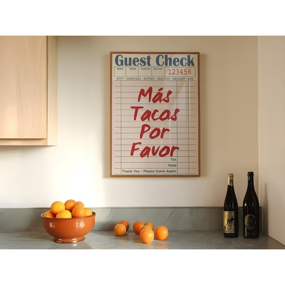 Más Tacos Por Favor Wall Art - Fun Mexican Food Inspired Poster With Retro Diner Guest Check Design - Kitchen Decor For Taco Lovers Wall Art, Modern Wall Decor, 8x12 UNFRAMED