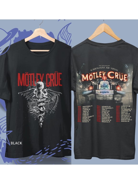 Mötley Crüe Tour 2026 T-Shirt, Return of the Carnival of Sins, Vintage Rock Music Graphic Tee,Black Color,Size XL