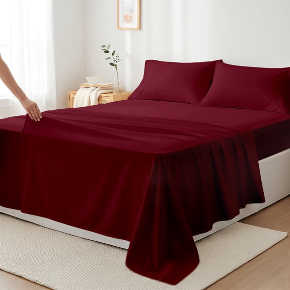 Máulli Collection Full Size Bed Sheets - 400 Thread Count 100% Cotton Hotel Collection Sheets (4 PC, Burgundy), Soft, Cooling Sateen Weave Sheet Set